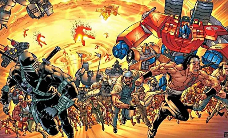 Transformers y GI Joe chocan en Marvel Battle 1. Universo Duke Energon, crossover de GI Joe Transformers, Skybound Entertainment Comics, enfrentamiento con Starscream Duke, Transformers #2
