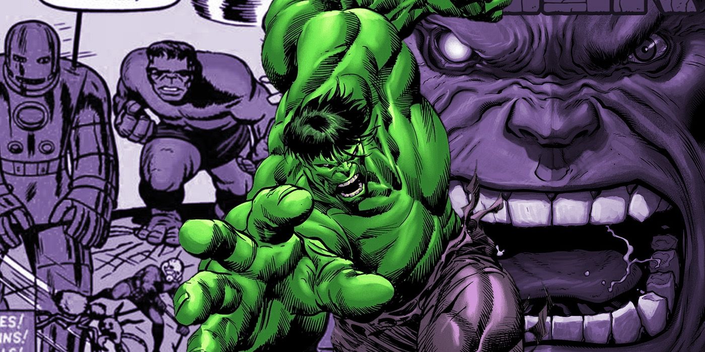 Hulk enfurecido, imagen dividida de la cara de Red Hulk y Hulk con los Vengadores originales