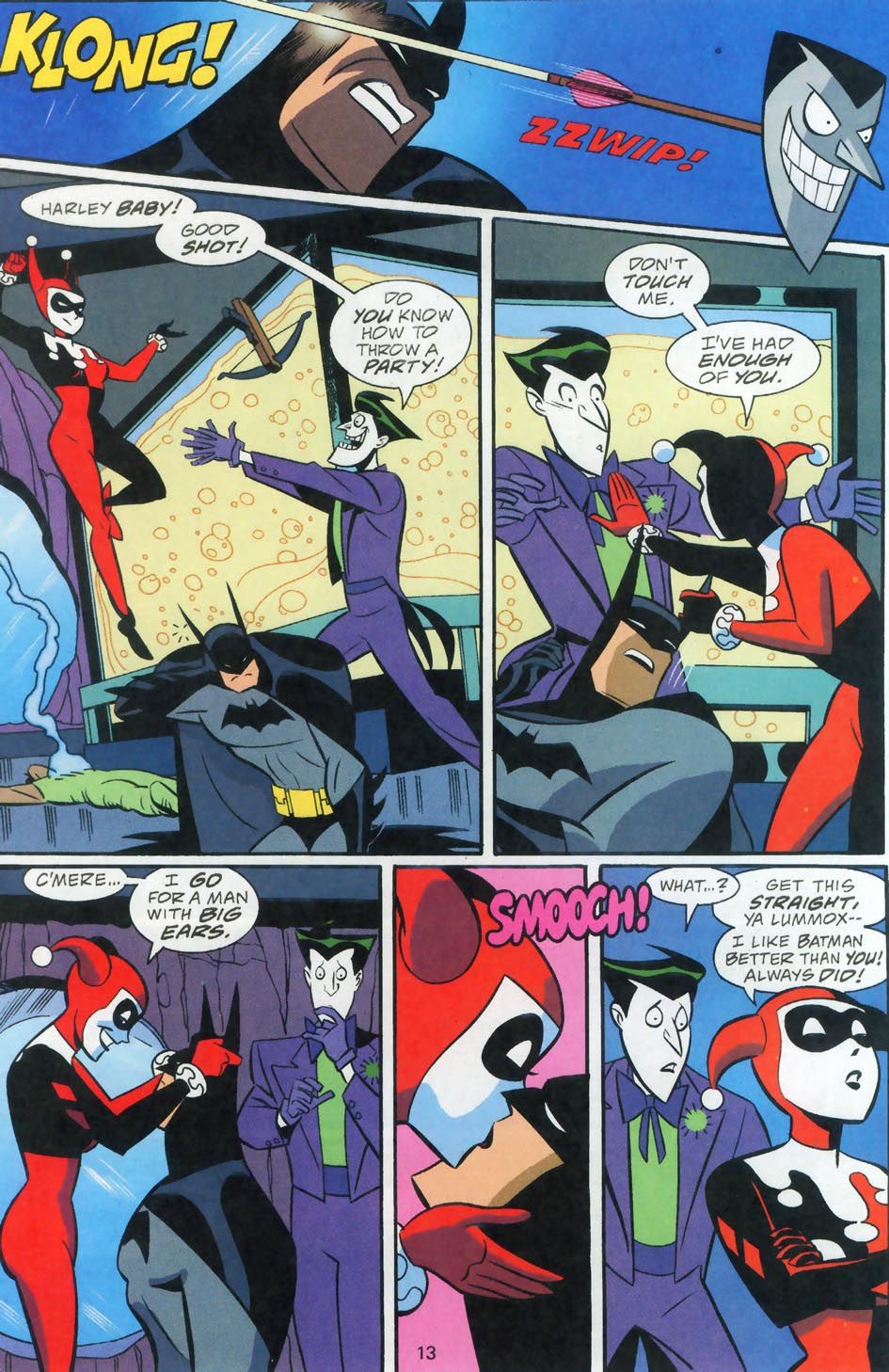 Harley besa a Batman para poner celoso al Joker