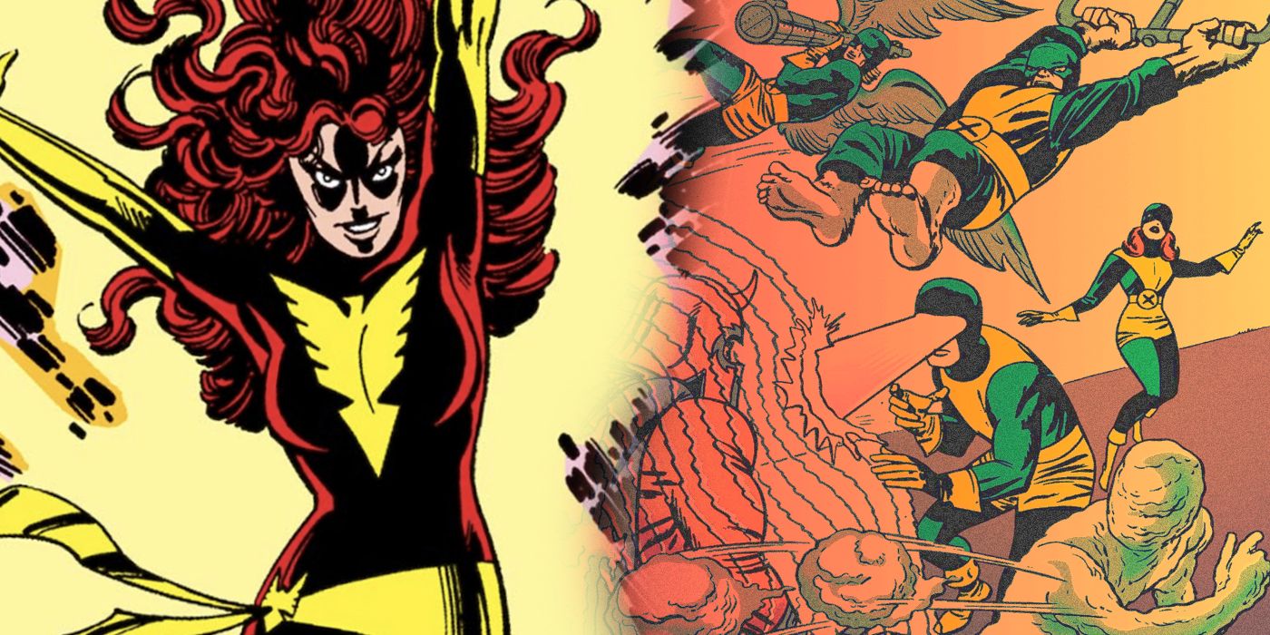 Dark Phoenix con los X-Men versus Magneto en su debut en el cómic de fondo