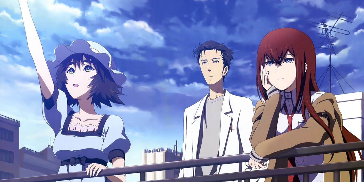 Mayuri, Okabe y Kurisu del anime Steins;Gate