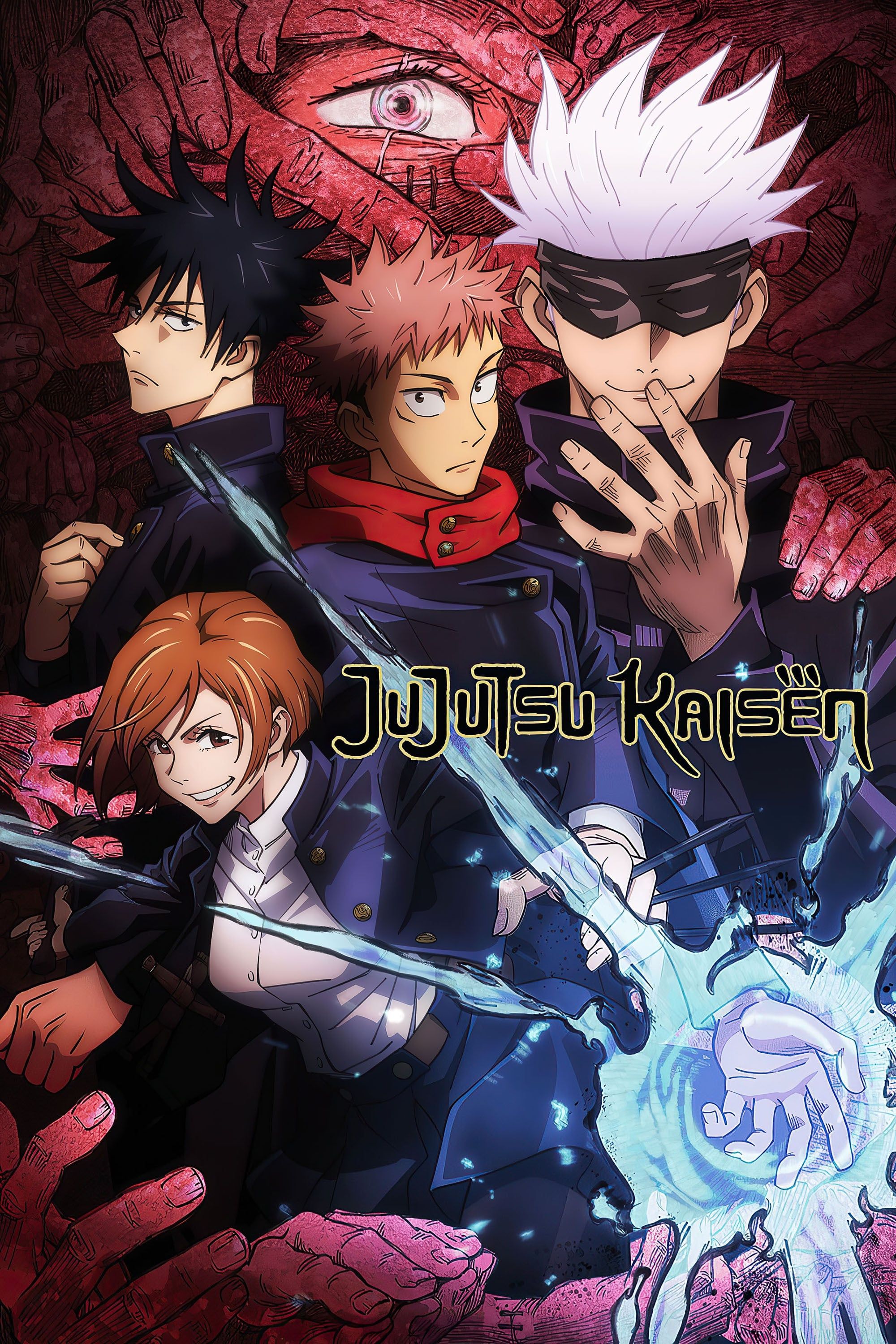 Los actores posan juntos en el cartel del anime Jujutsu Kaisen