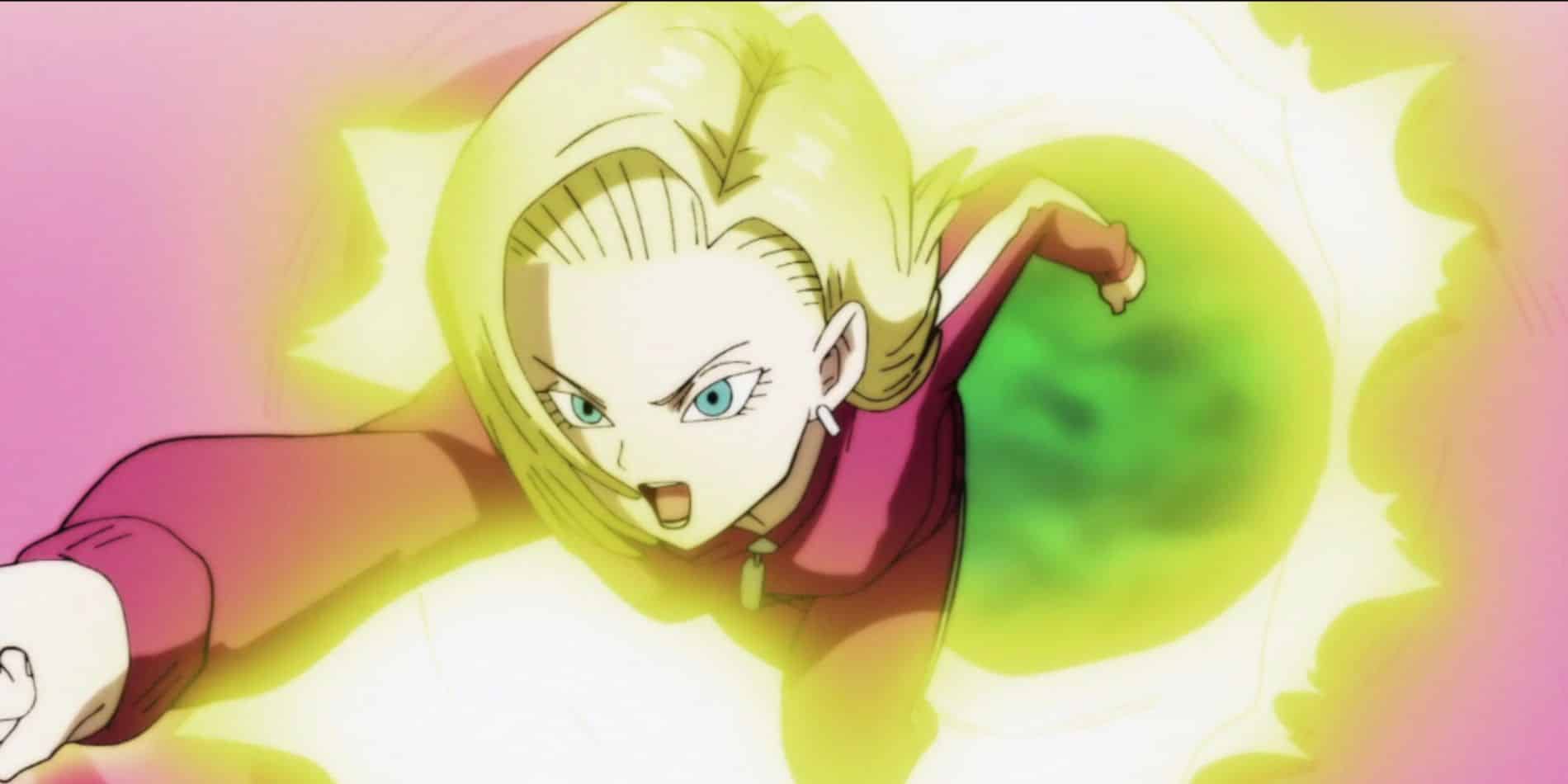 Androide 18 derrota a Ribrianne durante el Torneo de Poder en Dragon Ball Super.