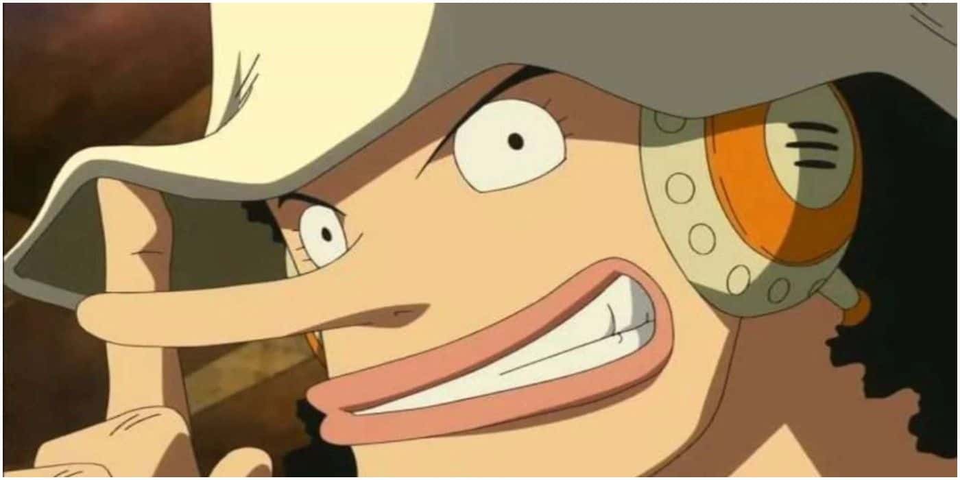 Usopp se reúne con su tripulación mientras levanta un dedo.