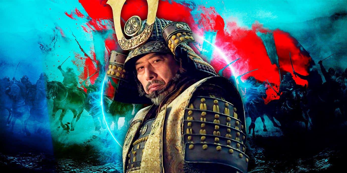 Lord Yoshii Toranaga (actor Hiroyuki Sanada) con armadura samurái del Shogun de FX