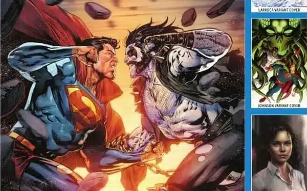 Superman confronts Lobo in Brainiac’s house.