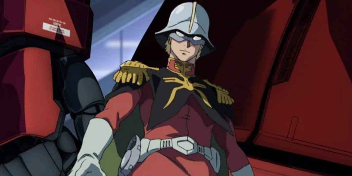 Char se baja de su Zaku en Mobile Suit Gundam: The Origin.