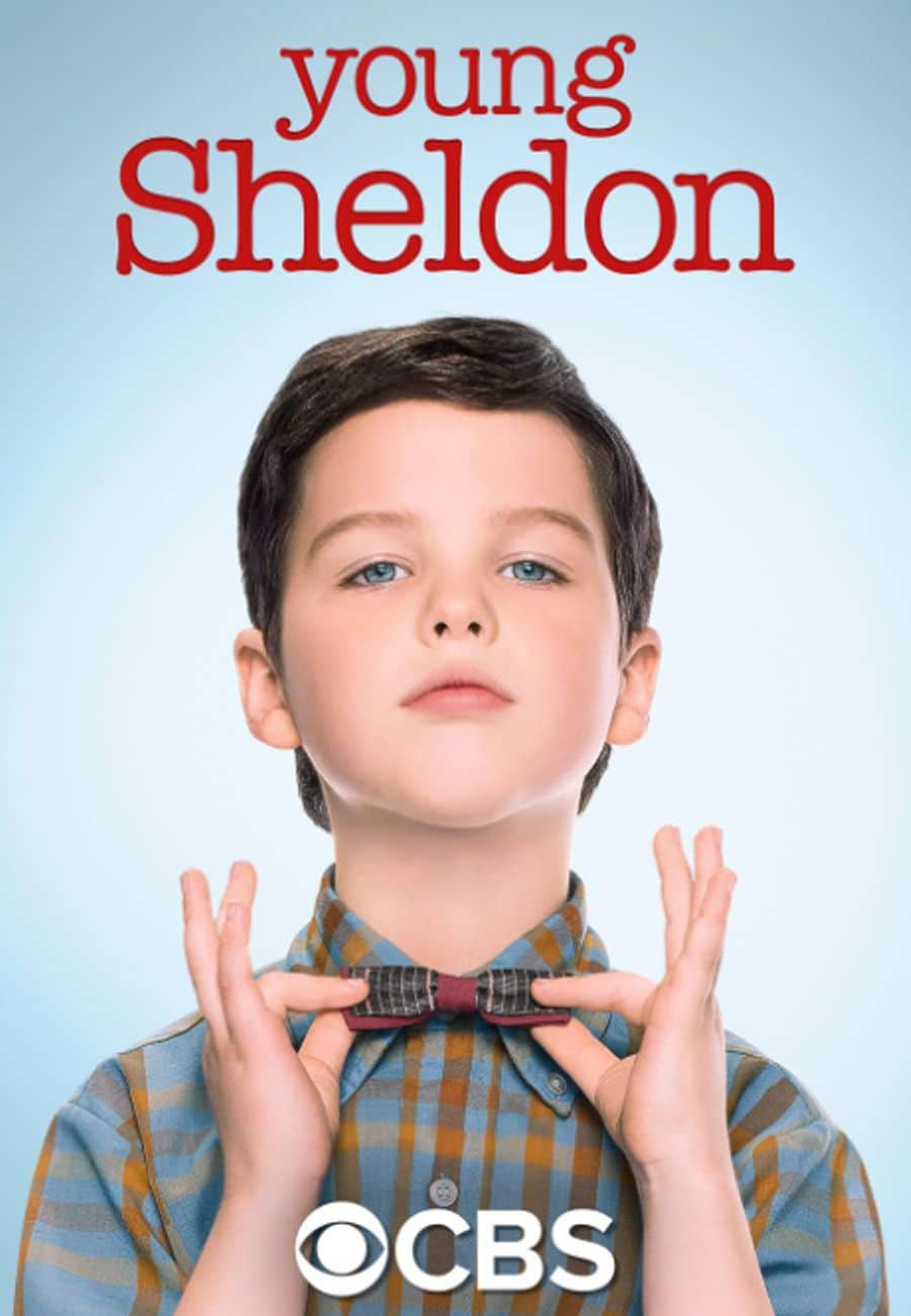 Imagen promocional del joven Sheldon CBS con Sheldon alisándose la corbata