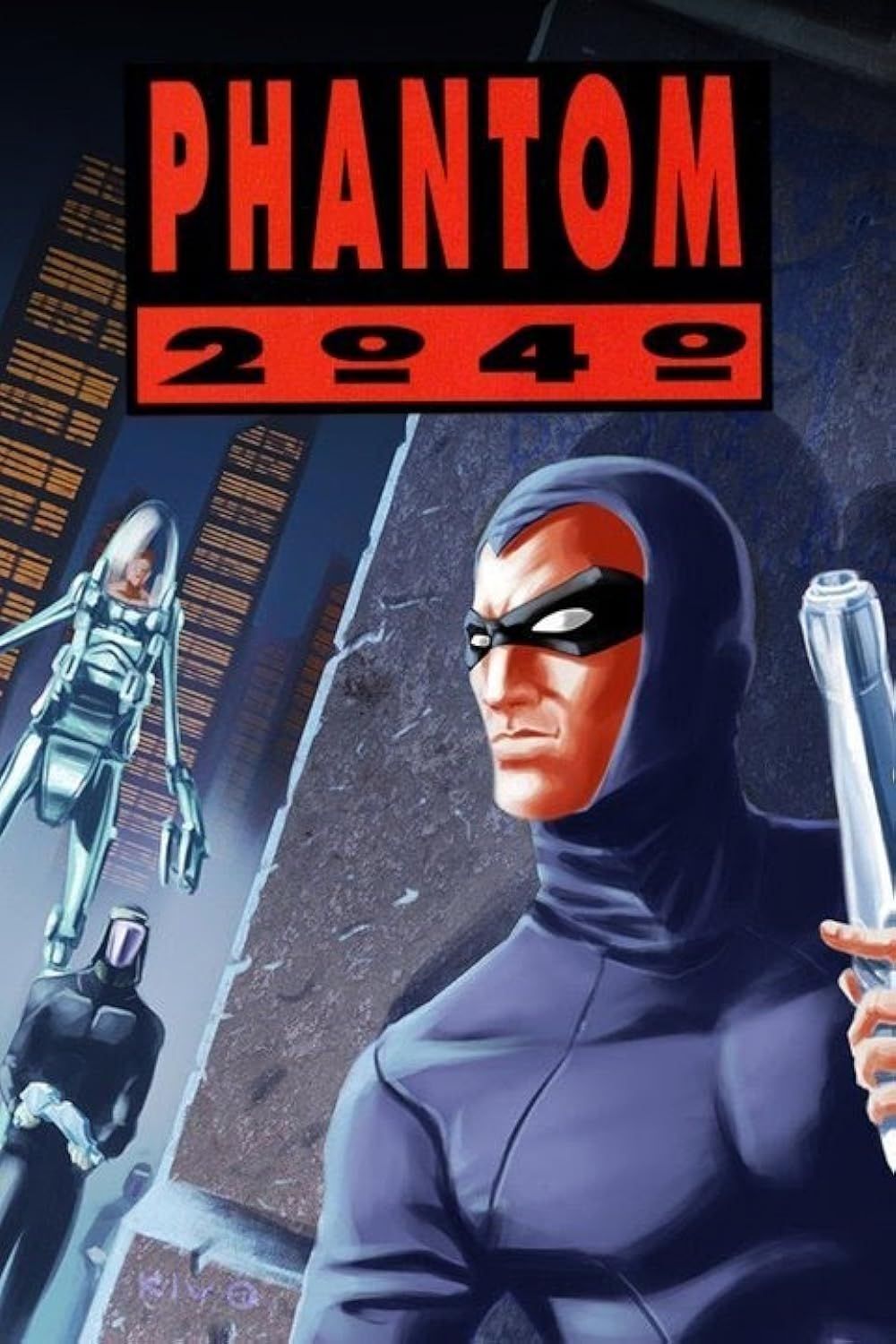 Póster de Phantom 2040 con el personaje principal escondiéndose de un villano para dispararle