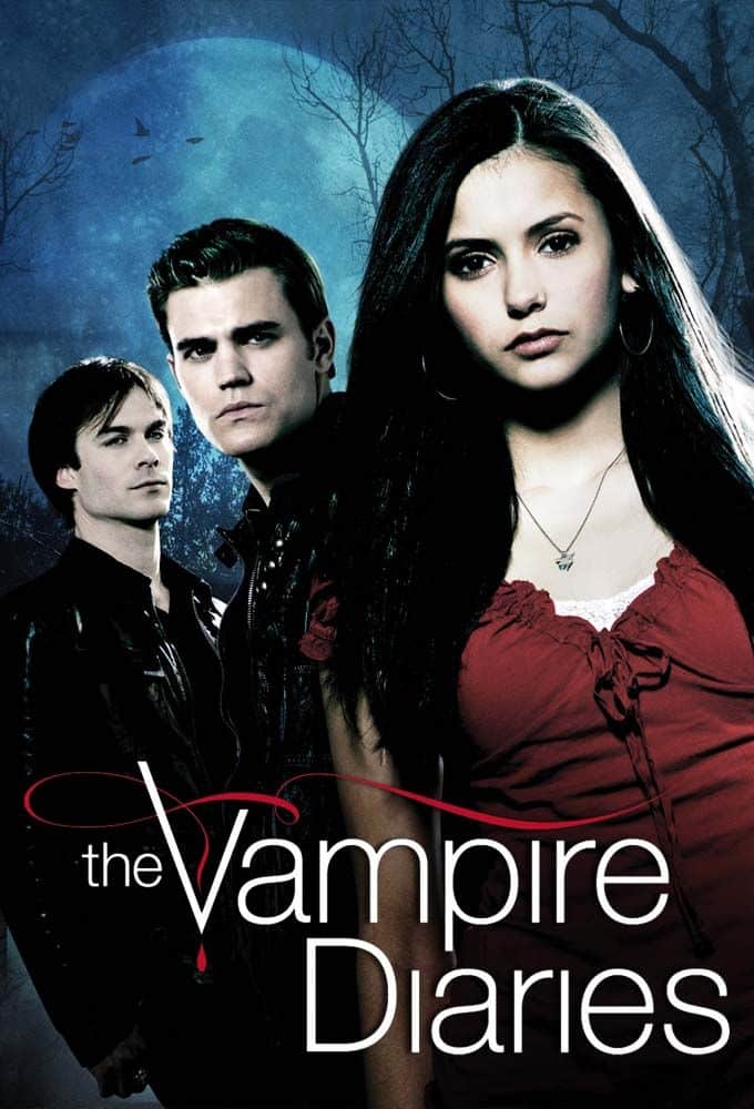 Damon, Stefan y Elena posan en el programa de televisión The Vampire Diaries Póster