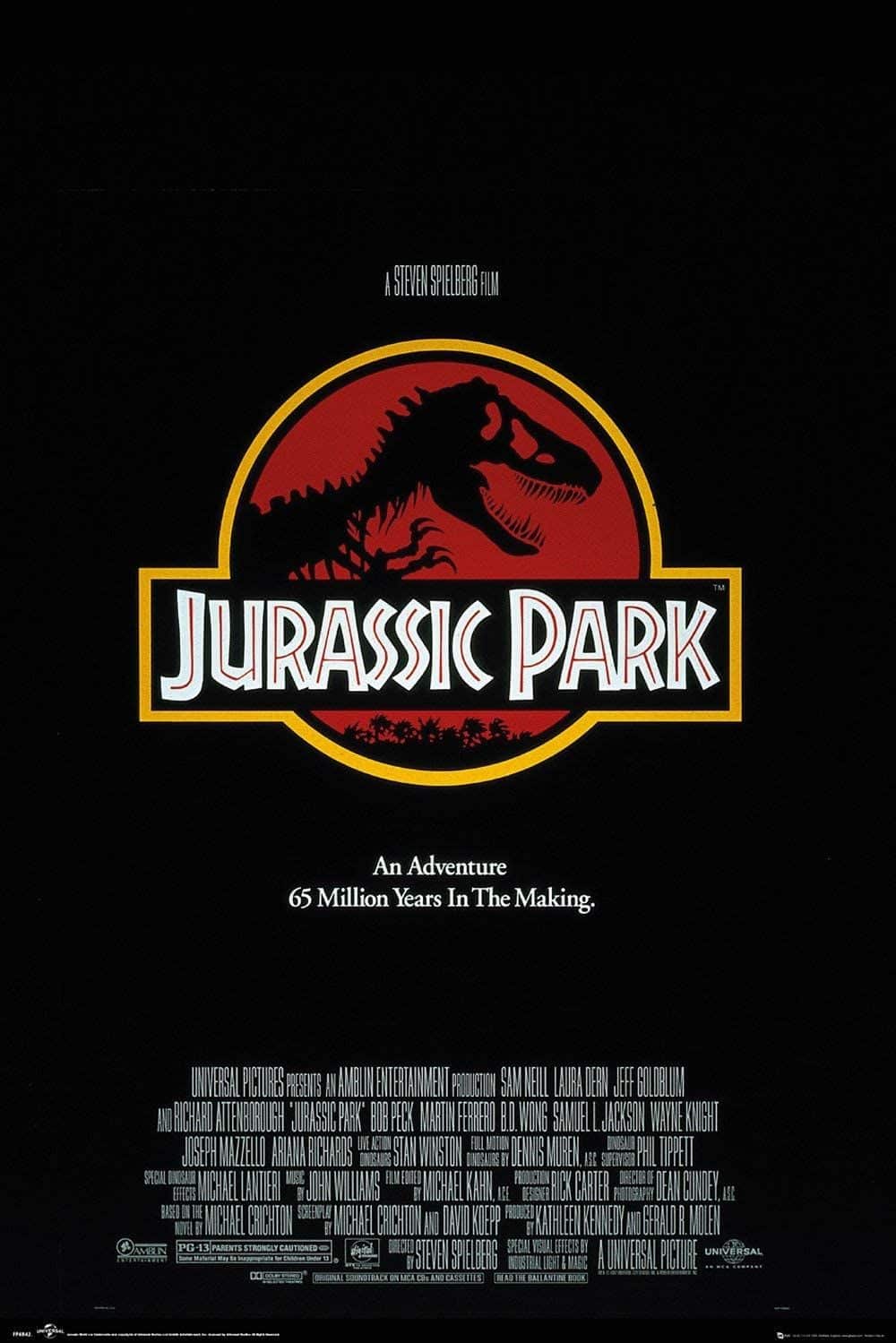 El cartel de la película Jurassic Park con un sencillo fondo negro