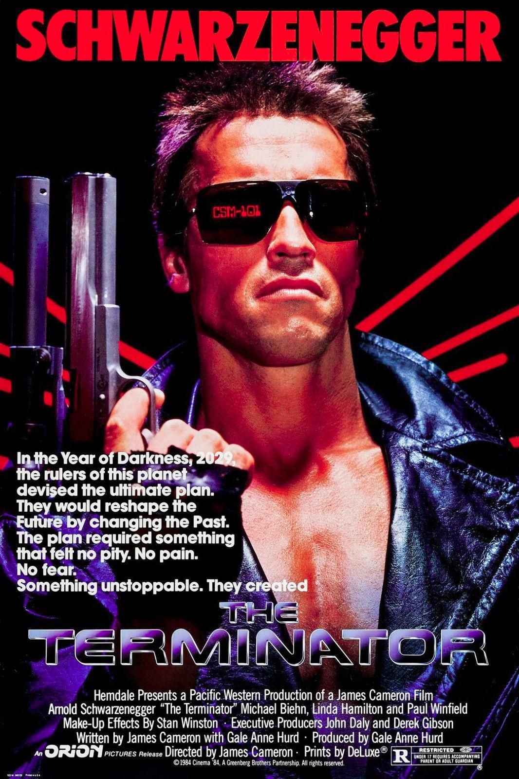 Arnold Schwarzenegger en el cartel de la película Terminator 1984