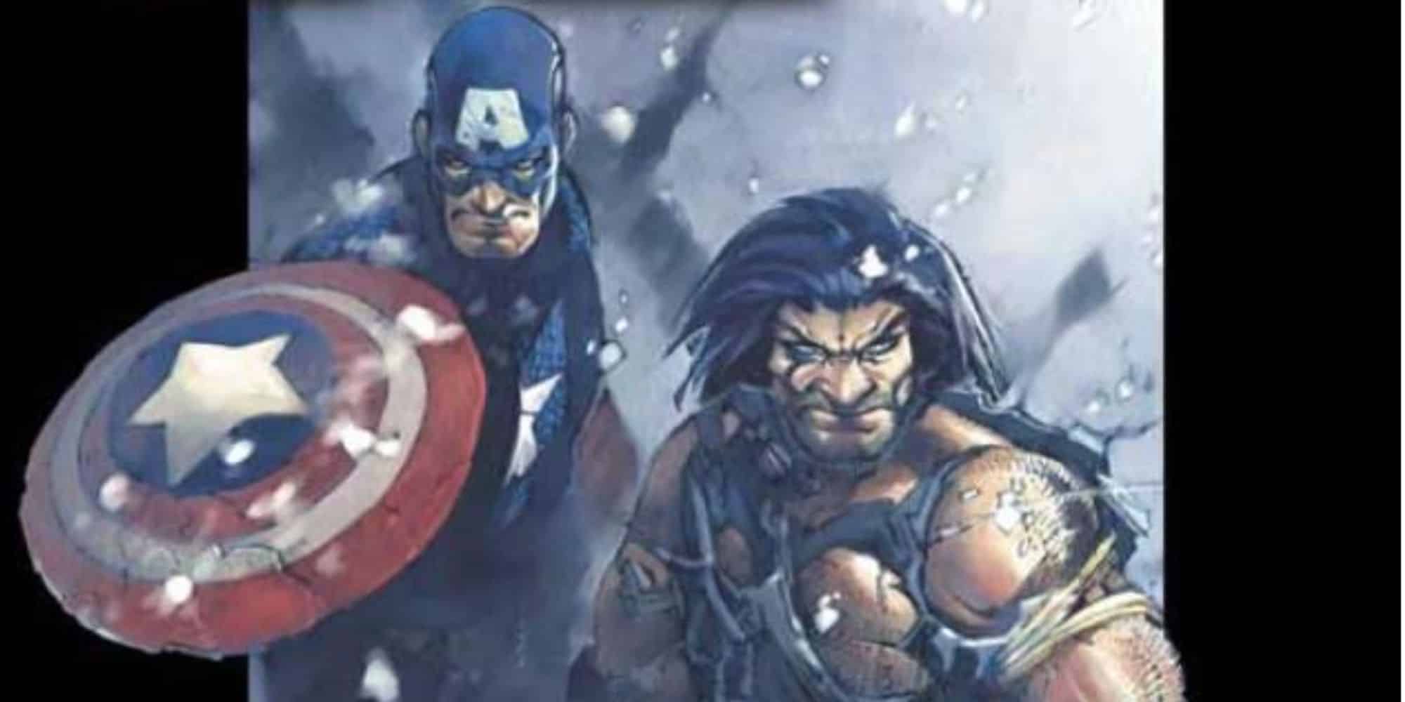 Ultimate X-Men/The Ultimates: Ultimate War de Marvel Comics, con el Capitán América y Wolverine