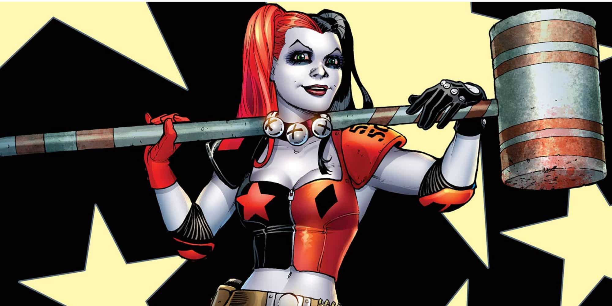Harley Quinn con su disfraz de roller derby con su mazo en DC Comics