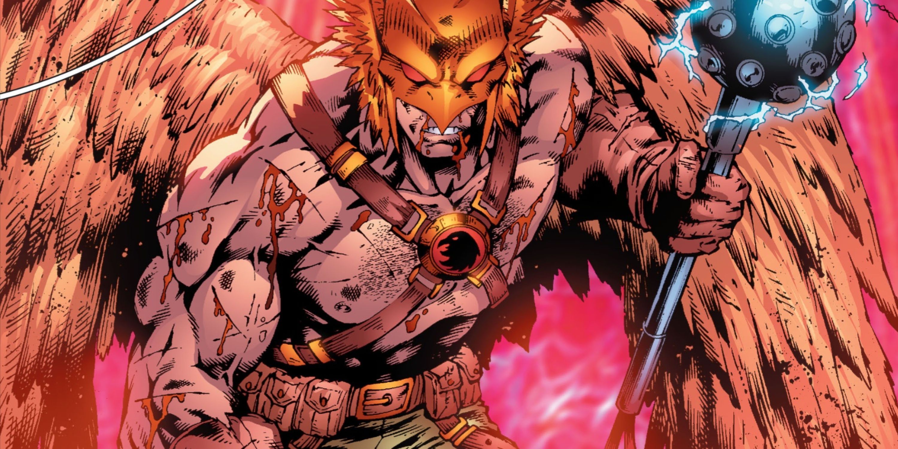 Un Hawkman herido aparece frente a un portal de energía.