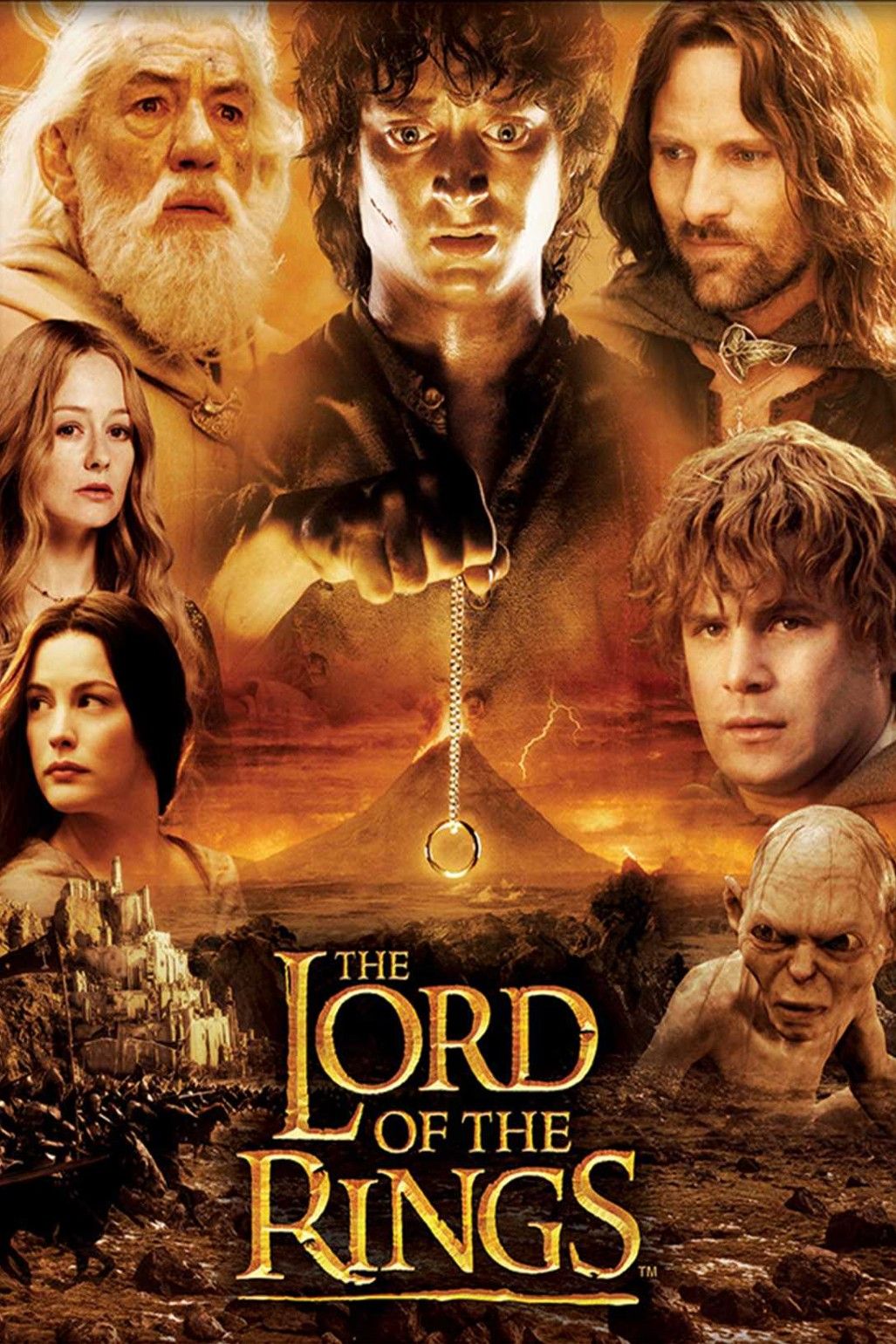 Fodo, Sam, Gollum, Aragorn, Gandalf, Éowyn y Arwen en la franquicia El Señor de los Anillos Póster