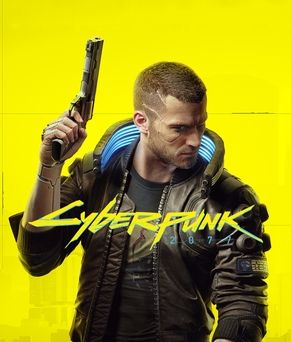 V mirando hacia un lado mientras sostiene un arma en el póster del juego Cyberpunk 2077