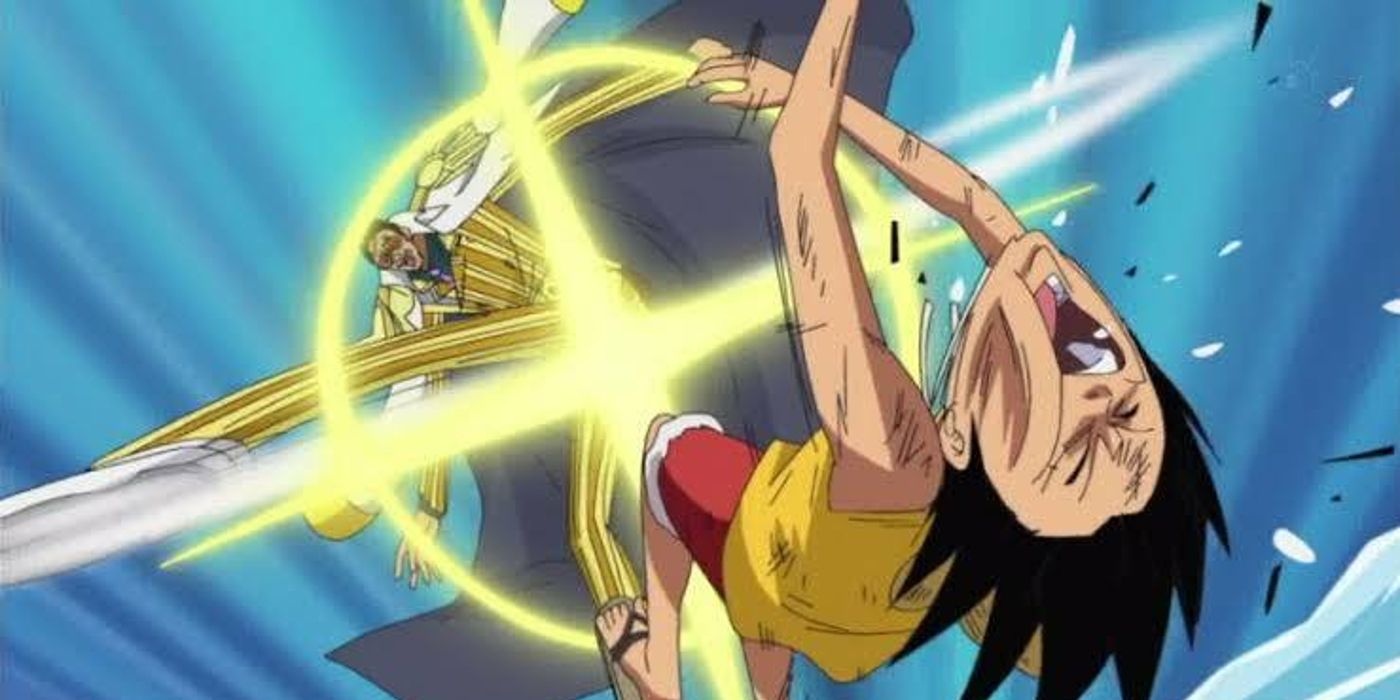 El almirante Kizaru patea a Monkey D Luffy a la velocidad de la luz