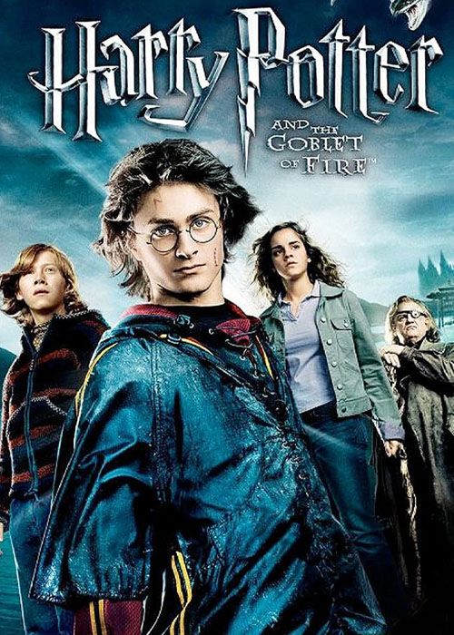 Harry, Ron y Hermione posando en el póster de Harry Potter y el cáliz de fuego.