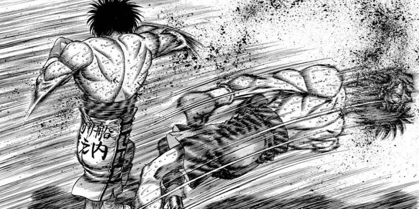 Hajime lanza un puñetazo mientras boxea.