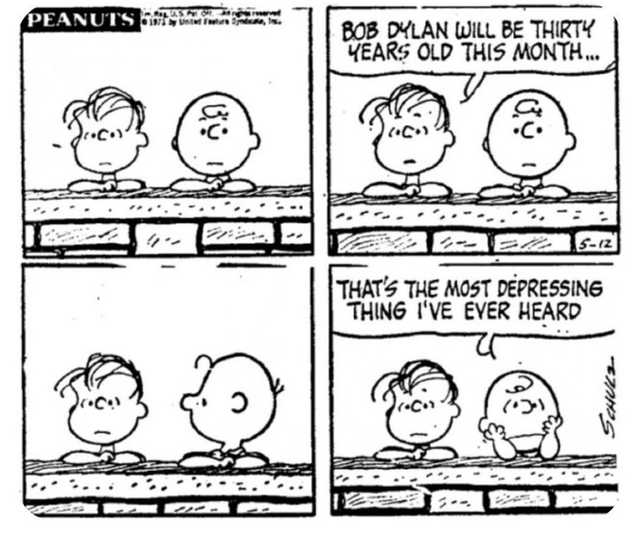 Peanuts bromea sobre la edad de Bob Dylan