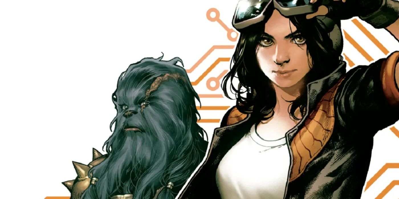 La doctora Aphra con el cazarrecompensas wookiee Black Krrsantan en la obra de arte del cómic derivado de Star Wars.