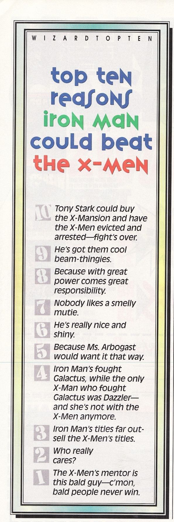Una lista sobre Iron Man vs. los X-Men