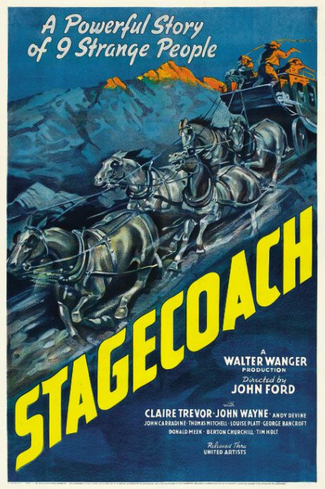 Póster de la película Stagecoach de 1939 con caballos de carreras 