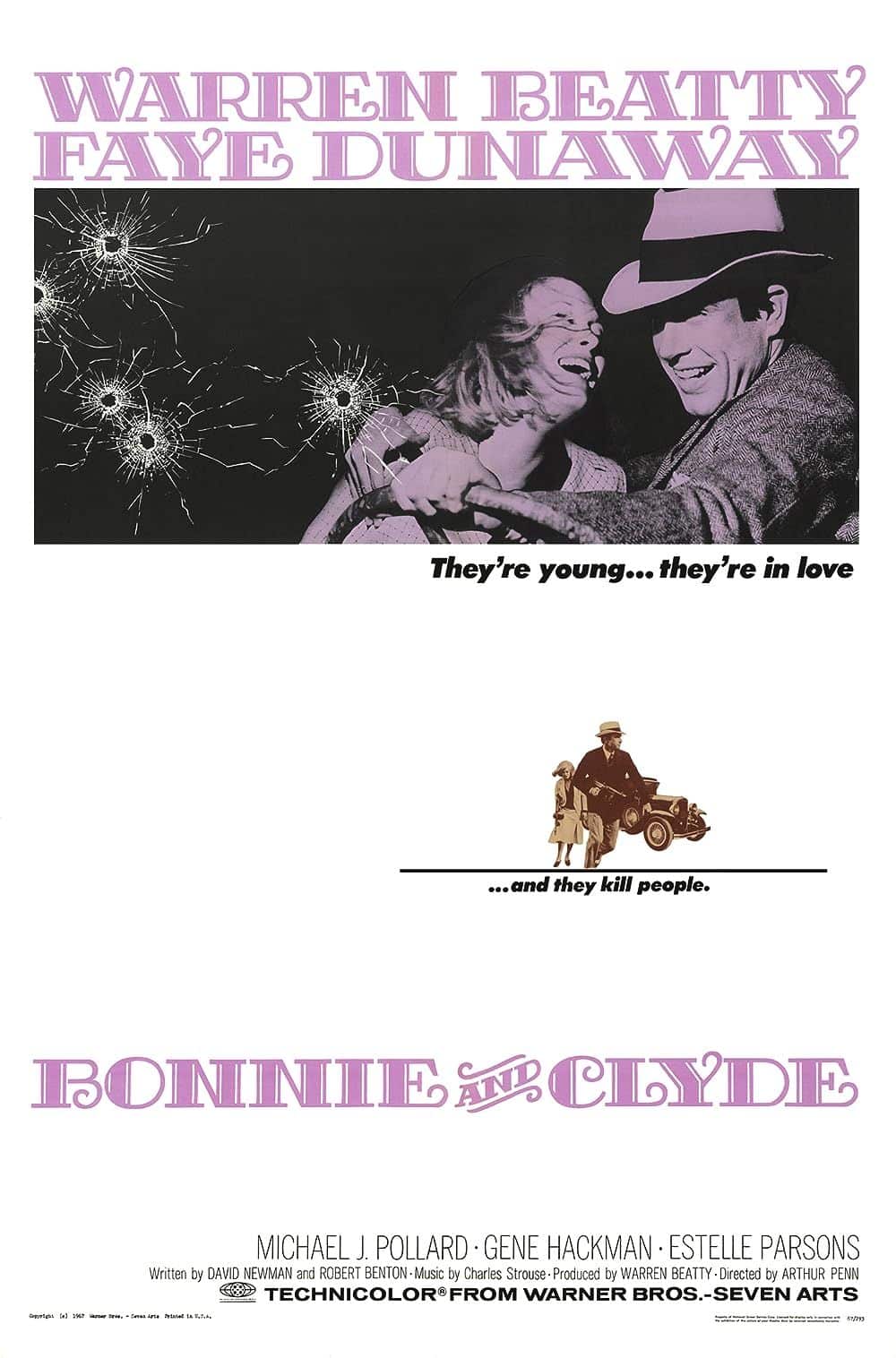 El póster de Bonnie y Clyde, que muestra a Bonnie y Clyde conduciendo un automóvil mientras les disparan.