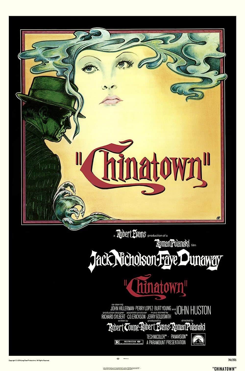 Una ilustración de Jack Nicolson en la portada de un cartel de Chinatown.