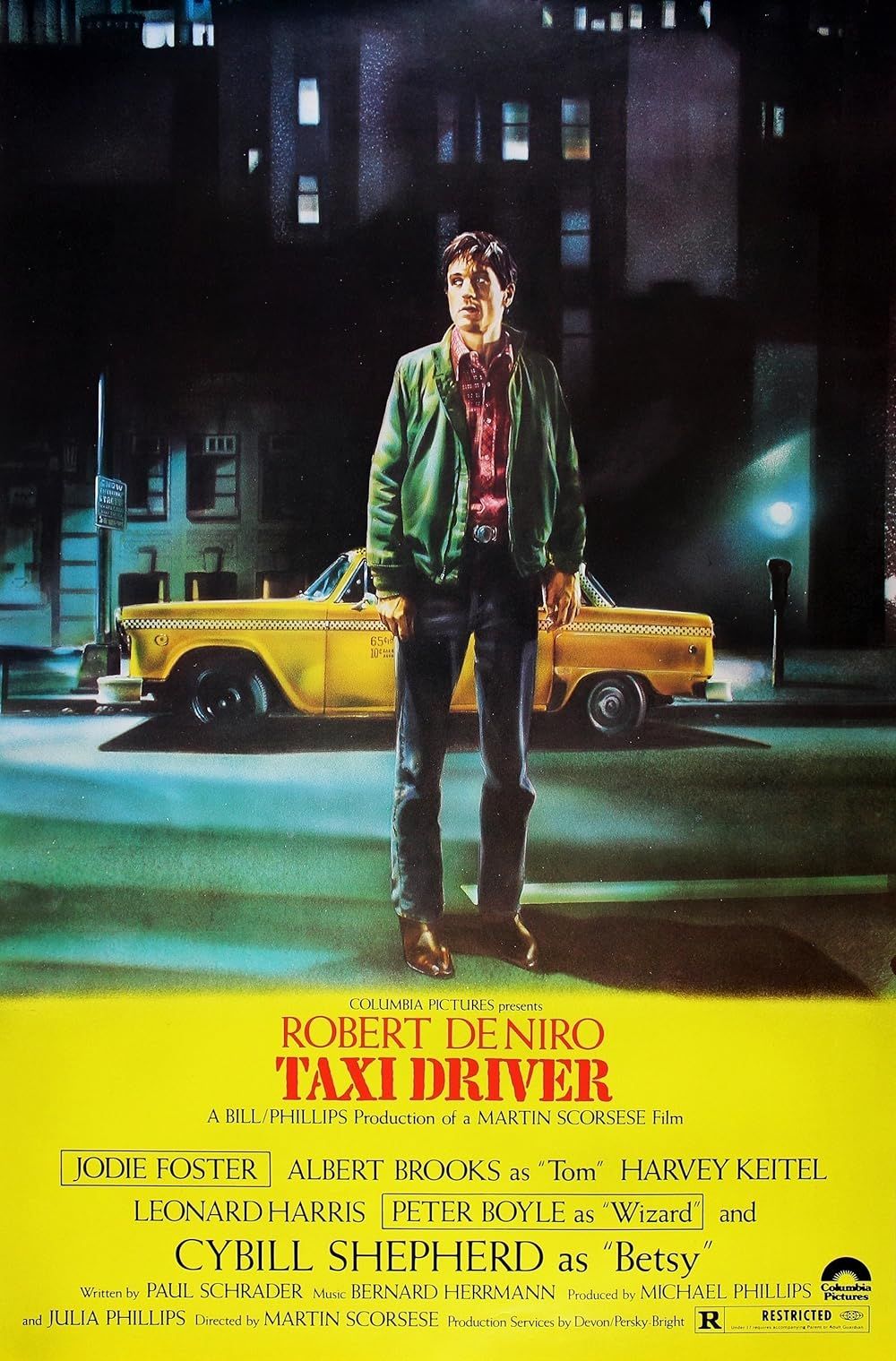 Robert DeNiro parado en una calle en la portada del cartel de Taxi Driver