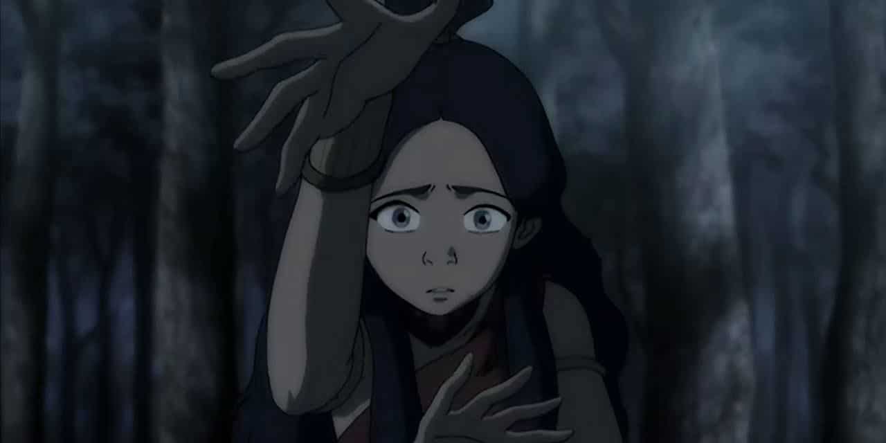 Katara parece horrorizada con sus brazos Sangre Control.