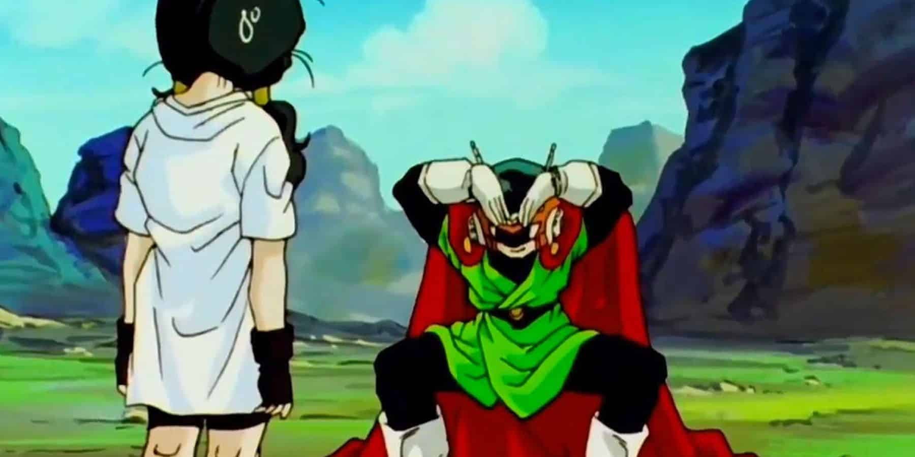 Gohan, como Gran Saiyaman, posa frente a Videl en Dragon Ball Z.