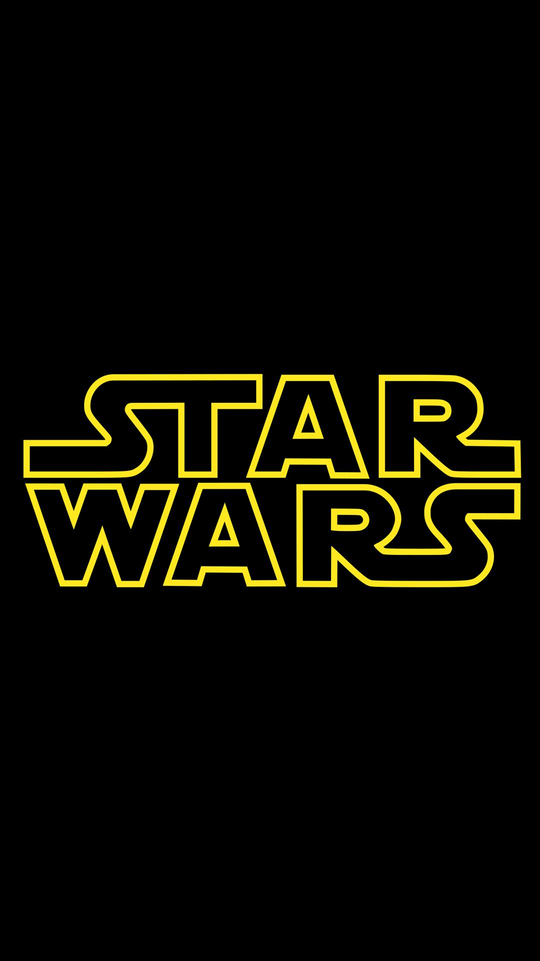 En esta imagen se centra una imagen vertical del banner de la franquicia del logotipo clásico de Star Wars.