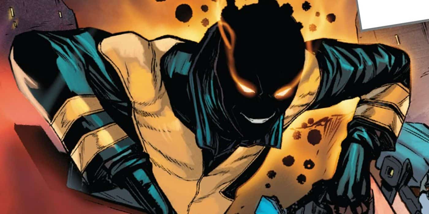 Sunspot destruye un robot en X-Men Red.