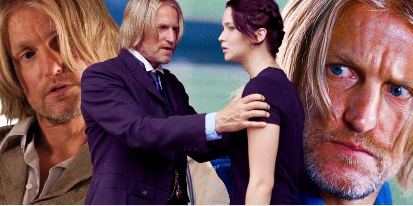 Collage de Haymitch y Katniss de Los juegos del hambre.