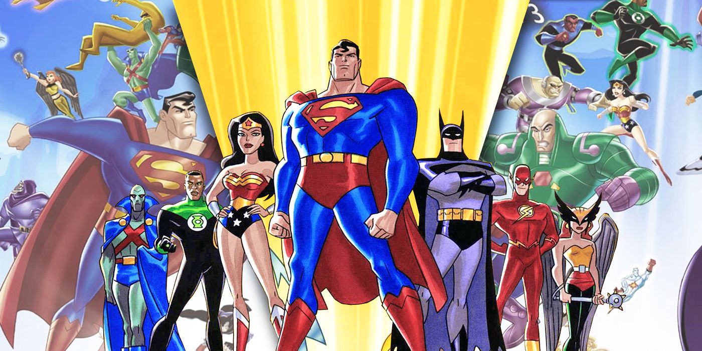 Imágenes divididas de la serie animada Liga de la Justicia
