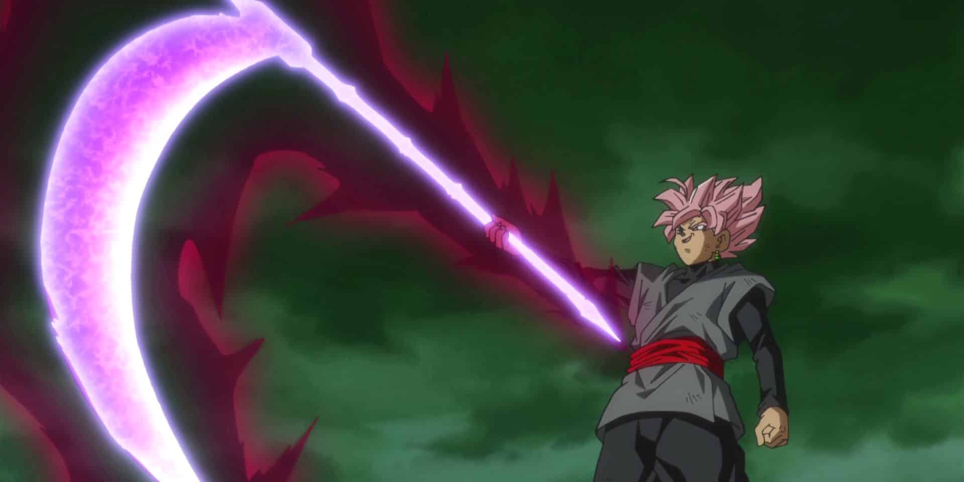 Goku Black crea la Hoz del Dolor a partir de energía en Dragon Ball Super.