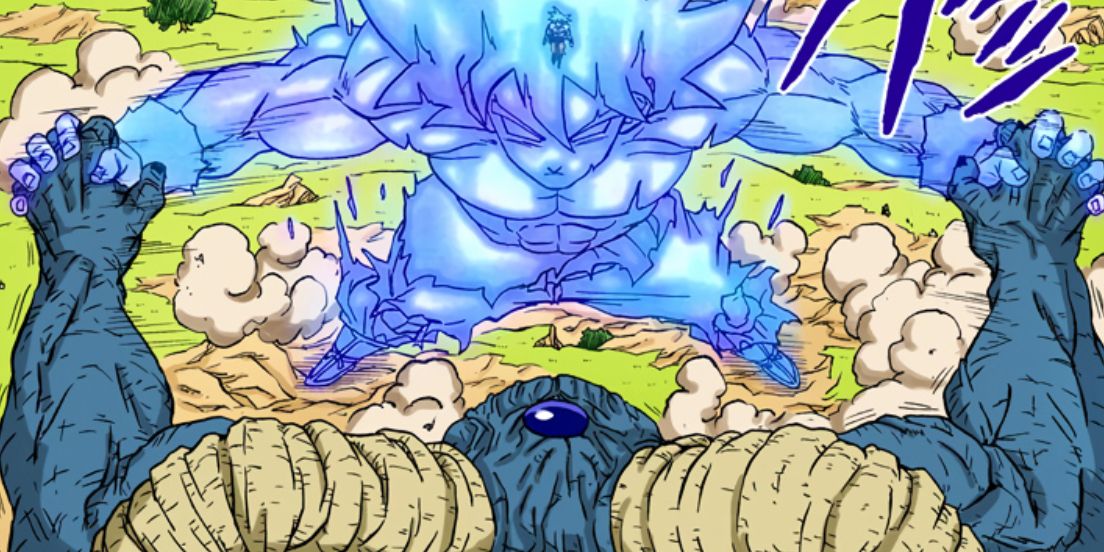 Goku usa el Avatar Ultra Instinct Perfected para luchar contra Moro en el manga Dragon Ball Super.