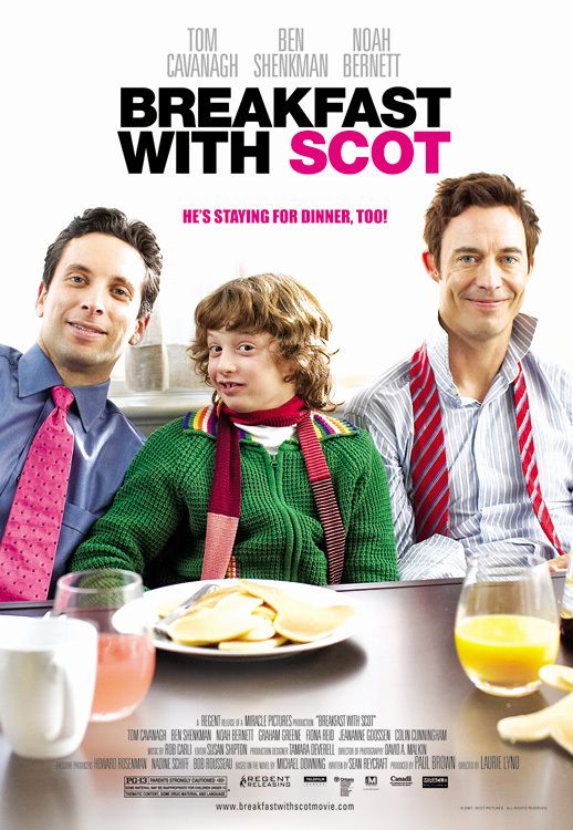 Tom Cavanagh como Eric McNally, Ben Shenkman como Sam y Noah Bernett como Scot aparecen en el cartel de la película Breakfast with Scot.