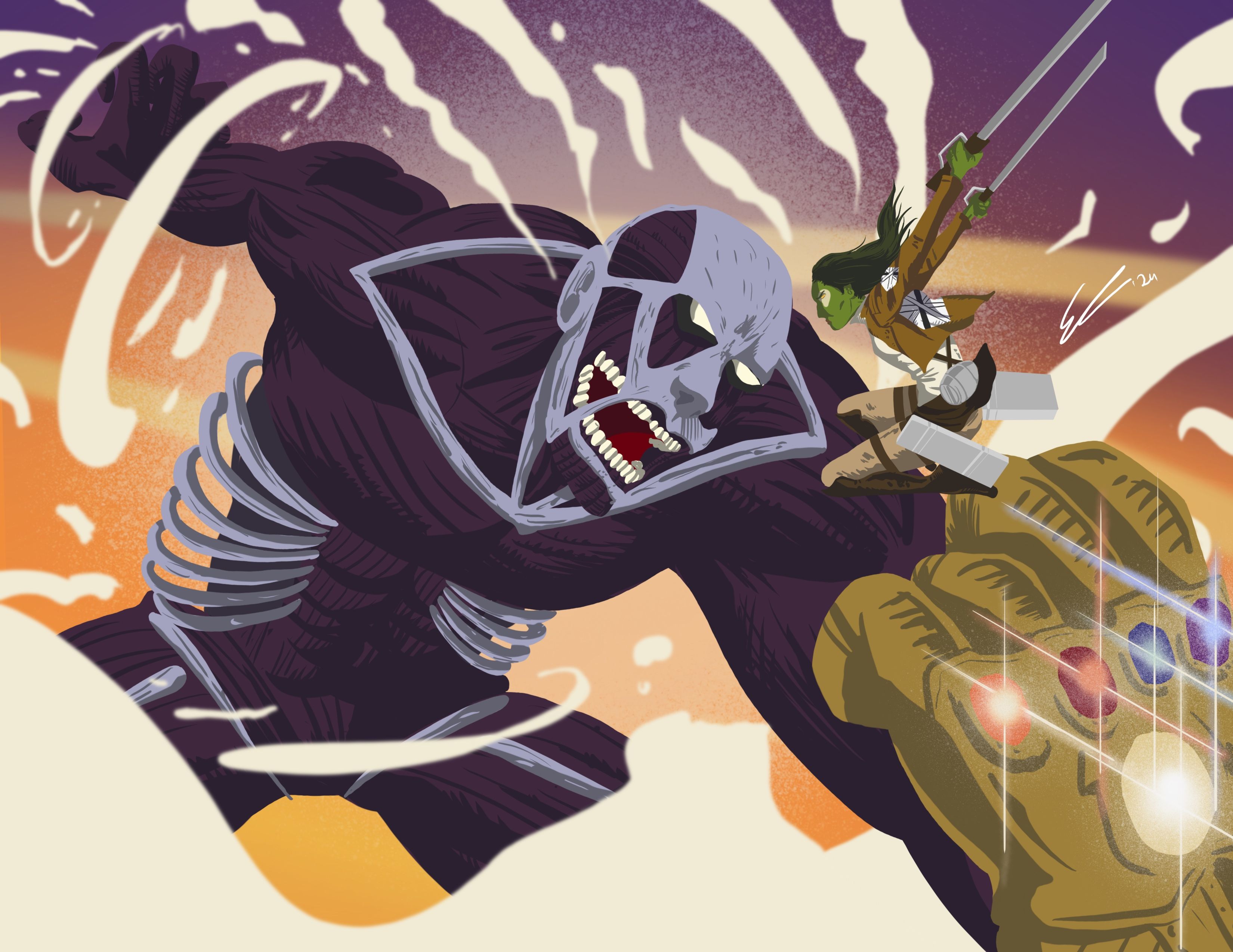 Gamora y Thanos en Ataque a los Titanes