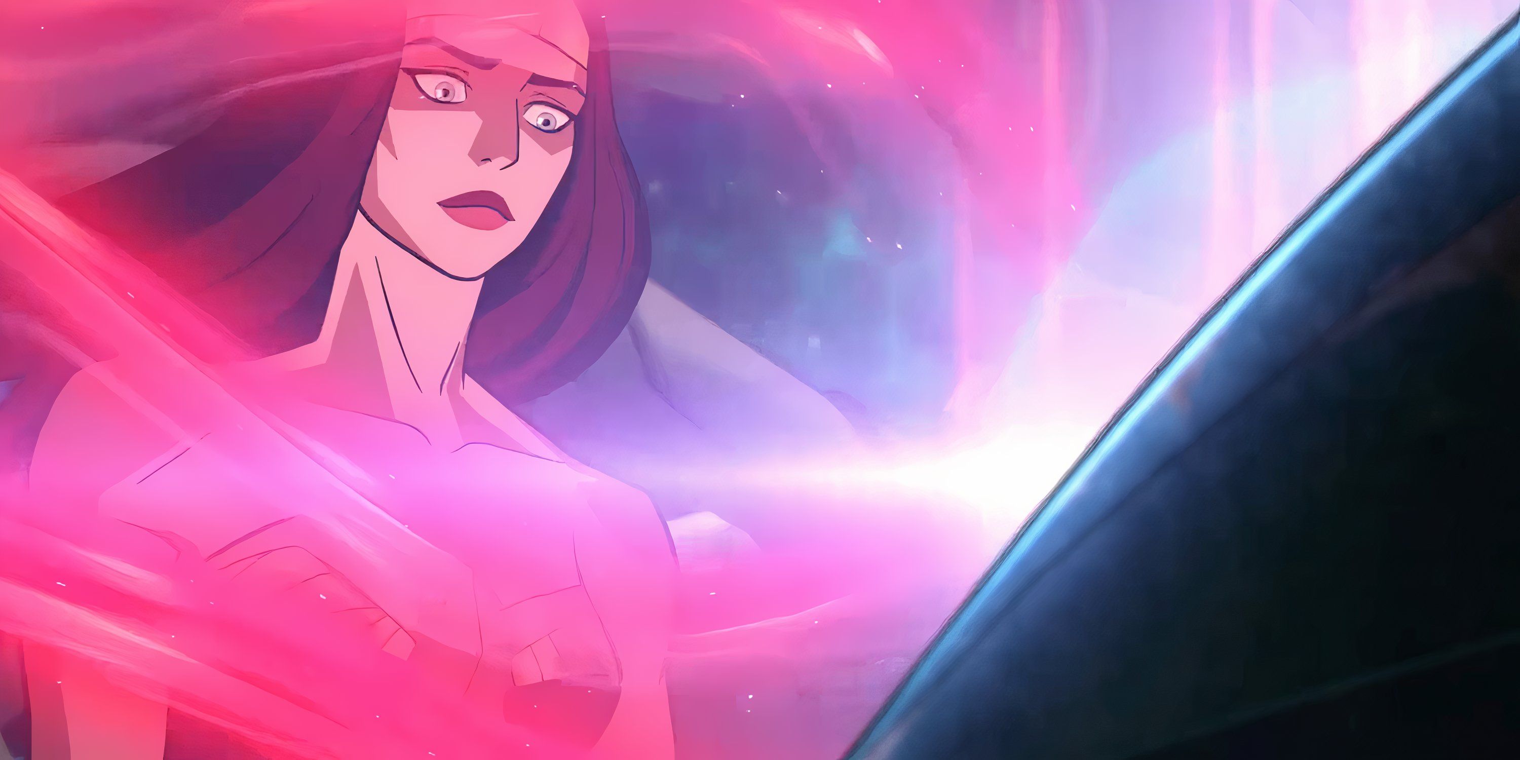 Wonder Woman mira el brillo rosado de Miracle Machine en Crisis en Tierras Infinitas Parte 3
