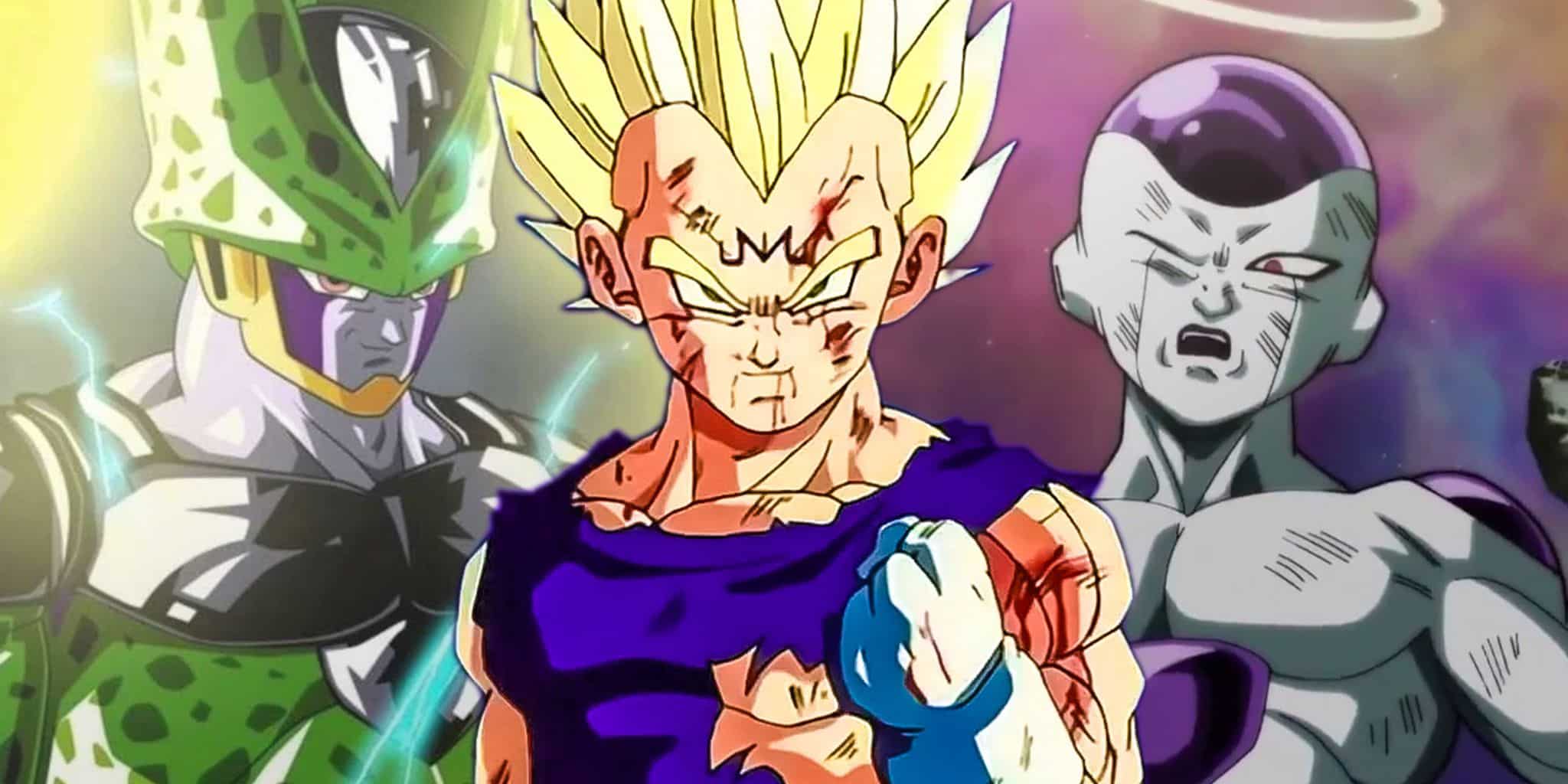Majin Vegeta con Freezer en Dragon Ball Super y Cell en DBZ