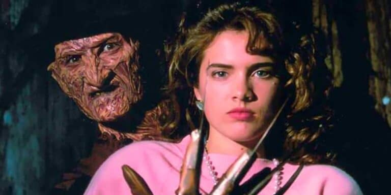 Nancy Thompson with Freddy Krueger in the background