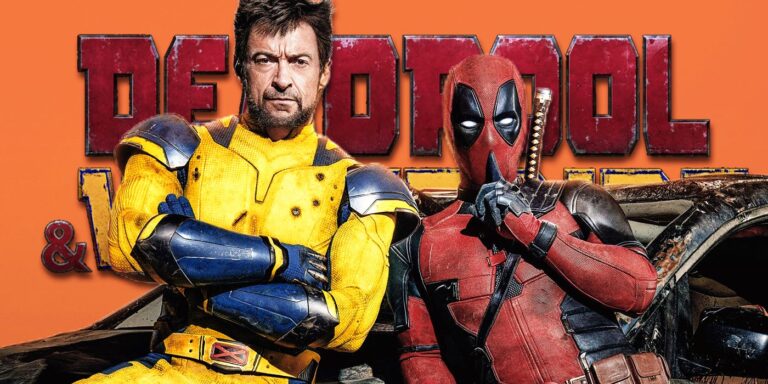 Deadpool and Wolverine stand in front of the movie title