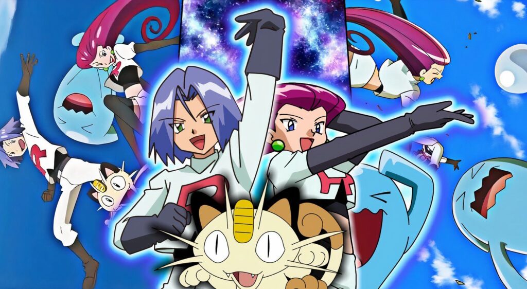 Jesse, James, Meowth y Wobbufet del Team Rocket en Pokémon despegan nuevamente