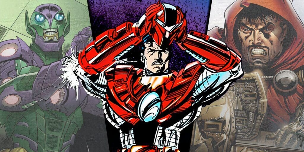 Tony Stark como Iron Goblin, Crimson Dynamo y Doctor Doom de Marvel Comics