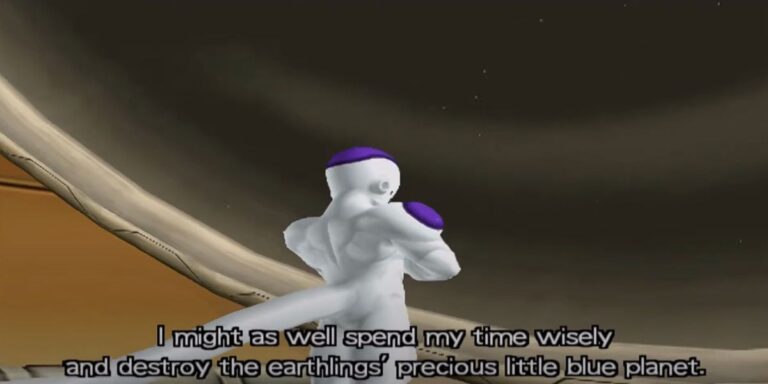 Frieza Budokai 1: de espaldas a la cámara mientras mira a través de su nave espacial