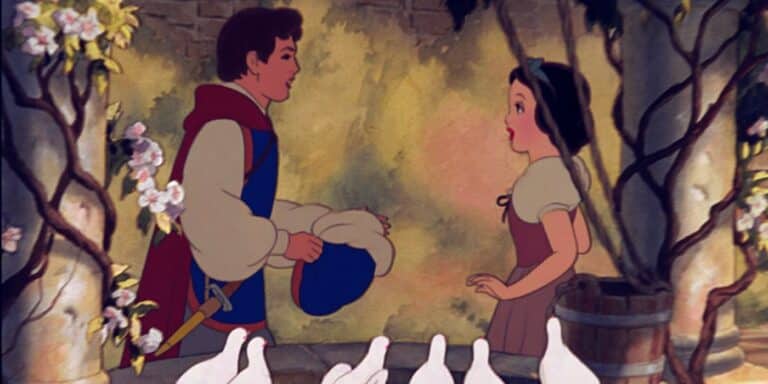 Prince Charming meets Snow White at the well in Snow White and the Seven Dwarfs