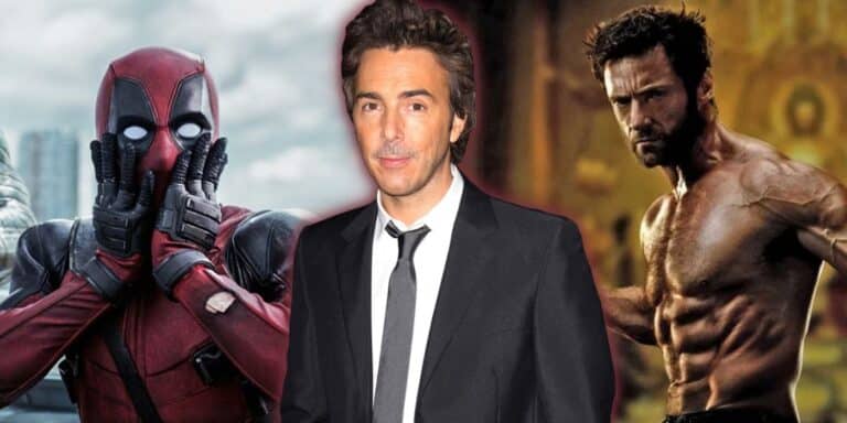 Un collage de Shawn Levy frente a Deadpool y Wolverine de Hugh Jackman